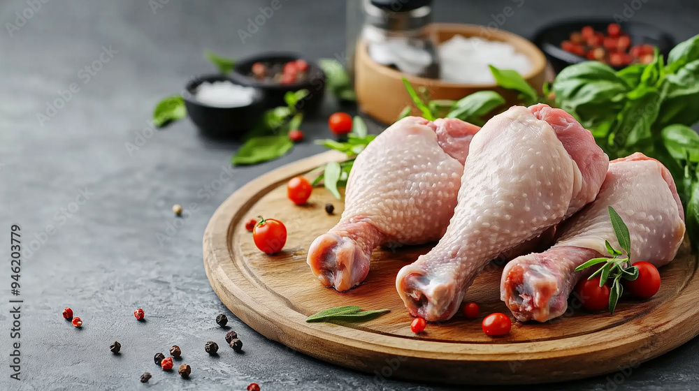 Raw Uncooked Chicken Legs Drumsticks On Wooden Board Raw Uncooked Chicken Legs Drumsticks On Wooden Board