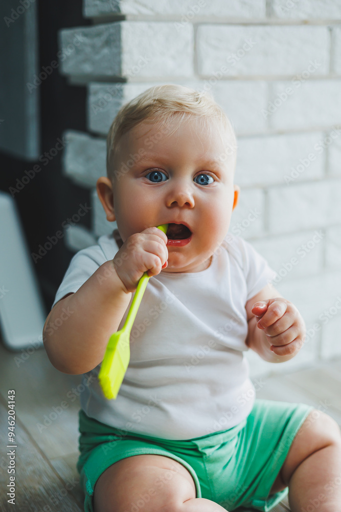 A toy baby at home for development or learning, a child in the bedroom for motor development. A small child of cognitive development. A toy baby at home for development or learning, a child in the bedroom for motor development. A small child of cognitive development.