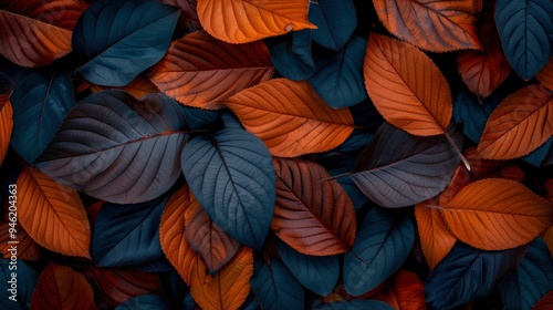 Autumn Leaves Background - Blue and Orange Foliage Texture