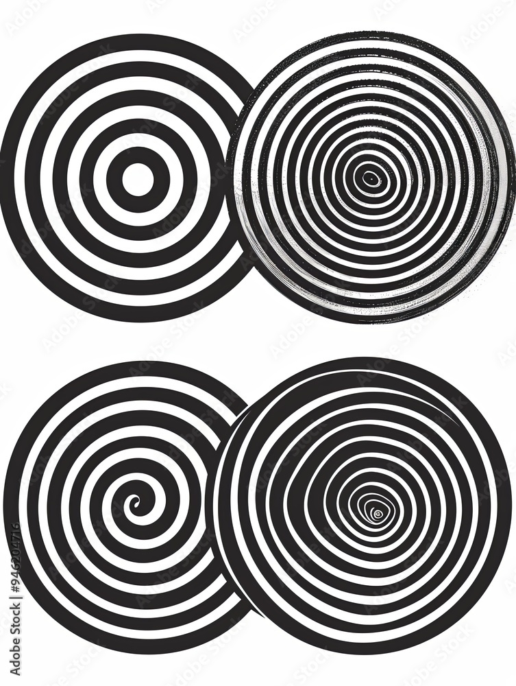 A striking black and white optical illusion pattern featuring concentric circles and radial lines. The high-contrast design creates a mesmerizing effect A striking black and white optical illusion pattern featuring concentric circles and radial lines. The high-contrast design creates a mesmerizing effect