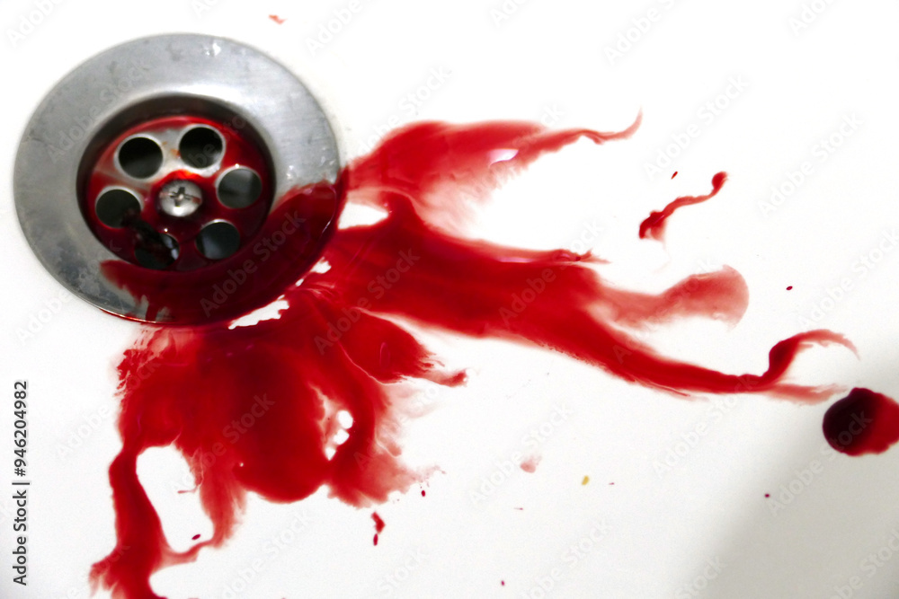 blood stains on the white sink, blood stains on the sink