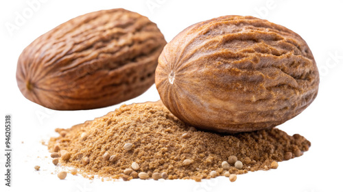 Whole Nutmeg on a transparent background.