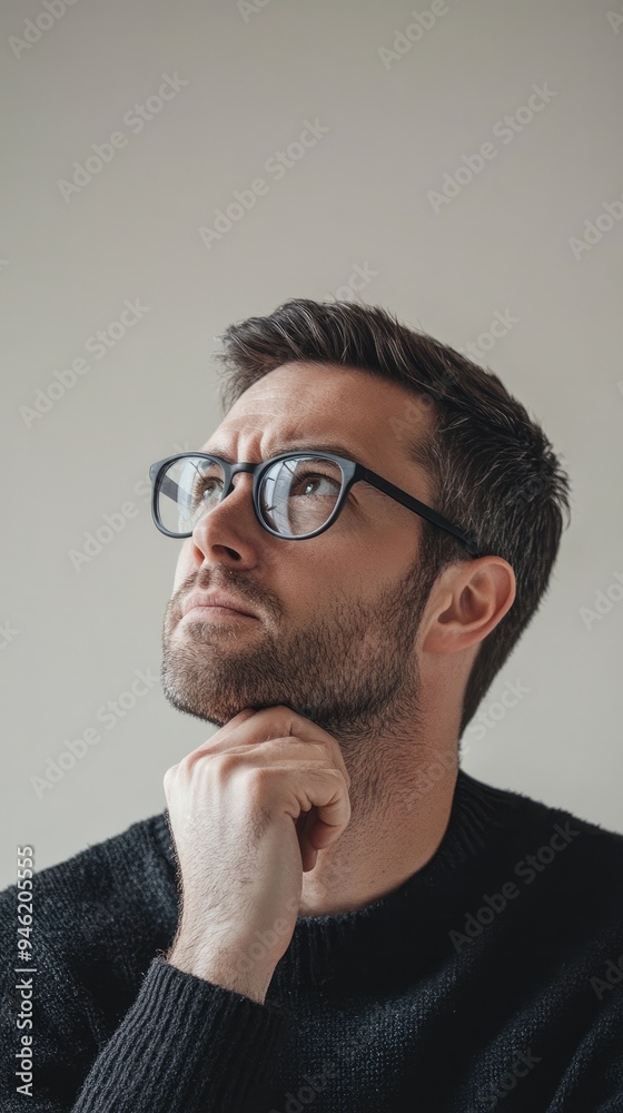 portrait of a man in his 30s having an idea portrait of a man in his 30s having an idea
