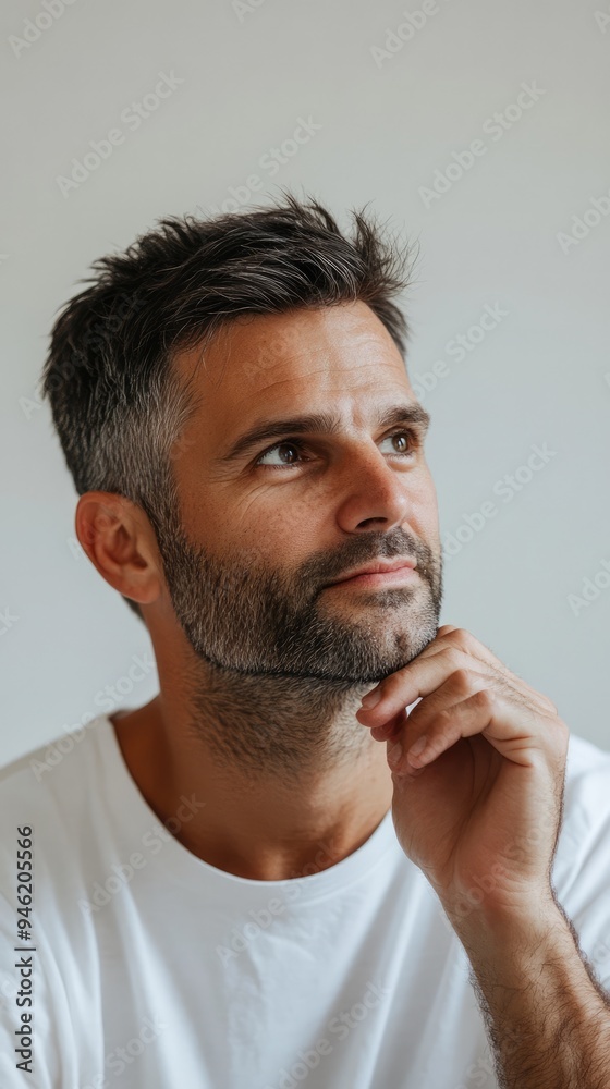 portrait of a man in his 30s having an idea portrait of a man in his 30s having an idea