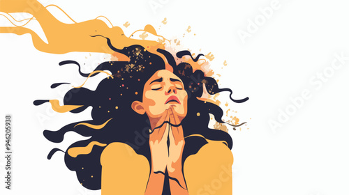 Speechless Woman with Tired Hands in Mixed Media Flat Design