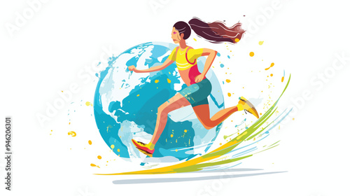 Global Sportswoman Running Vector Illustration