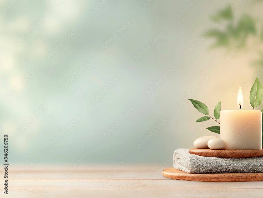 Candle, soft towels, and natural elements, perfect for relaxation and wellness themes. Candle, soft towels, and natural elements, perfect for relaxation and wellness themes.