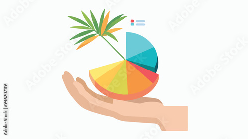 Flat Vector of Statistics Pie in Palm Isolated on White Background