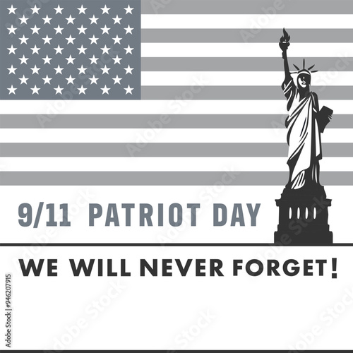 USA 11 September Patriot Day. Gray design. You can place your logo or name in the space below. photo