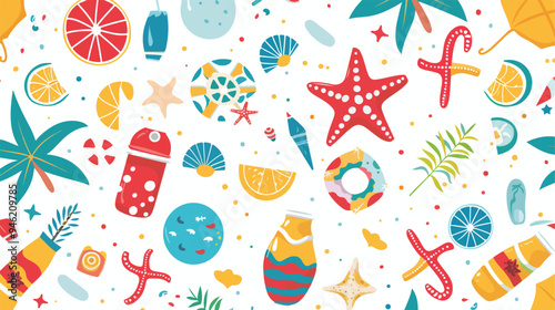 Bright Summertime Background with Colorful Vacation Icons