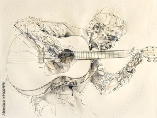 Abstract Guitar Player Sketch.