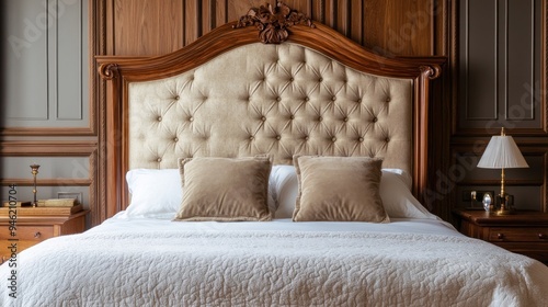 Wallpaper Mural Luxurious Bed with Elegant Headboard and Pillows Torontodigital.ca