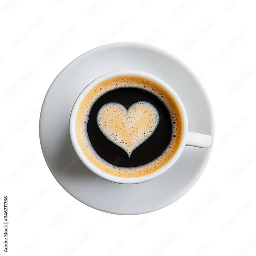 Top View Black Coffe On Mug Or Cup With Foam or Froth Shaped Heart, For Healthy, fresh, Isolated Transparent, Generative AI Top View Black Coffe On Mug Or Cup With Foam or Froth Shaped Heart, For Healthy, fresh, Isolated Transparent, Generative AI