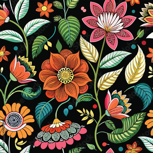 Vászonkép Hand-drawn illustration gipsy flower seamless pattern.