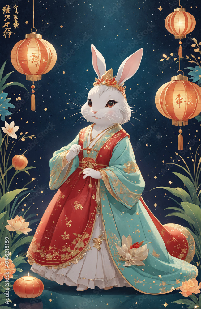 mid-autumn festival illustration card and poster design vertical bunny with moon mid-autumn festival illustration card and poster design vertical bunny with moon