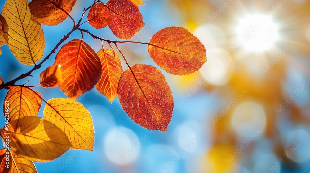 Close-Up of Vibrant Autumn Leaves with Golden and Red Hues - Macro Photography with Sunlight and Detailed Texture. AI generated illustration Close-Up of Vibrant Autumn Leaves with Golden and Red Hues - Macro Photography with Sunlight and Detailed Texture. AI generated illustration