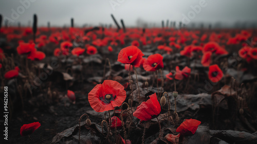 Focus on poppies to illustrate veteran's day on 11 November. Poppies are a popular symbol of Remembrance Day. Armistice Day