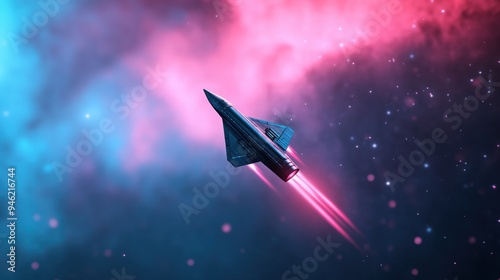 Fototapeta Naklejka Na Ścianę i Meble -  A futuristic spacecraft soaring through the stars, its sleek design and powerful engines representing the ultimate form of space travel.