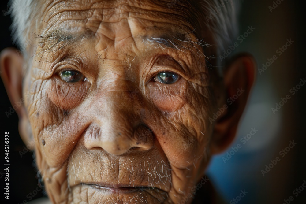 An elderly man with deep lines of life etched on his face sits calmly, emanating wisdom and serenity that speaks to his varied cultural heritage. Generative AI An elderly man with deep lines of life etched on his face sits calmly, emanating wisdom and serenity that speaks to his varied cultural heritage. Generative AI