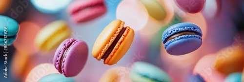 A collection of French macaroons in various colors.