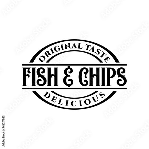 Delicious fish and chips logo design vector illustration template