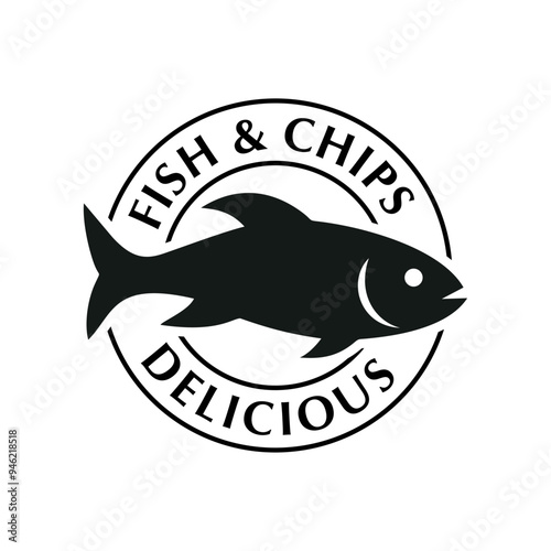 Fish and chips logo vector black and white in circle