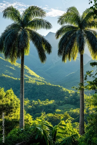 A pair of palm trees in a tropical forest.