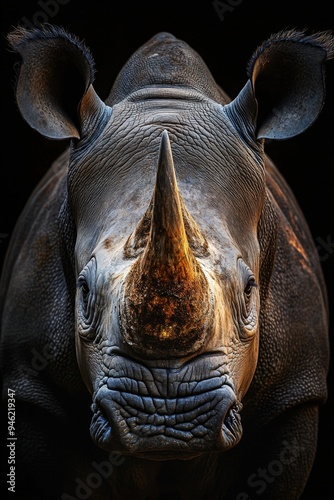 A close-up of a southern white rhinoceros.