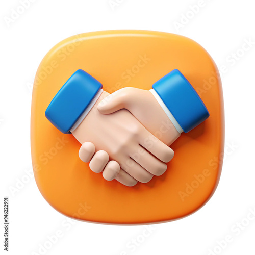 3D Handshake Icon in Orange Square
