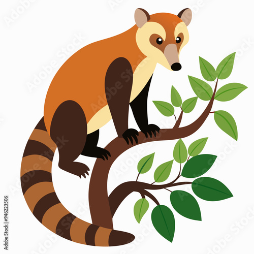 Coati in tree vector illustration on white background