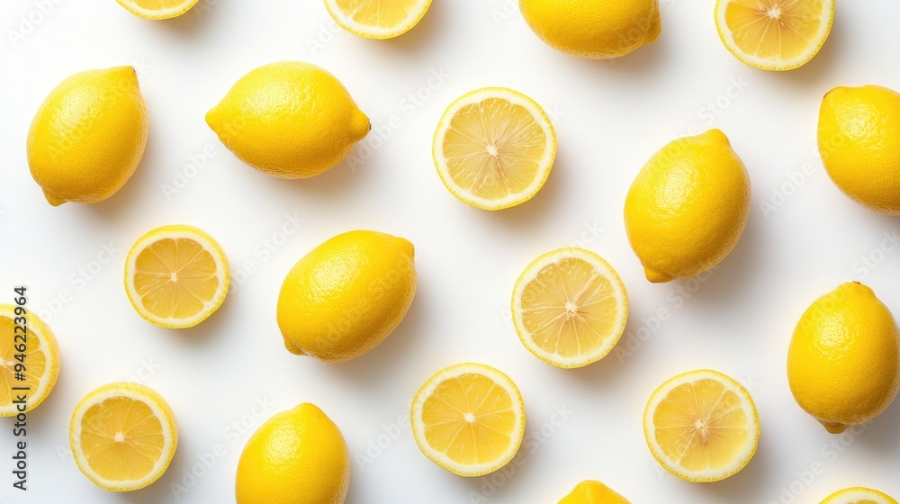 Overhead view of yellow lemons with white background. Overhead view of yellow lemons with white background.