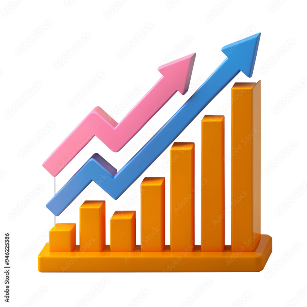 3D Bar Graph with Upward Arrows Showing Growth and Success 3D Bar Graph with Upward Arrows Showing Growth and Success