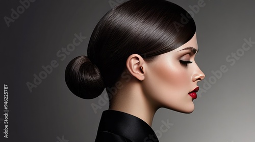 A sleek, polished bun with a center part, ideal for a sophisticated and refined look