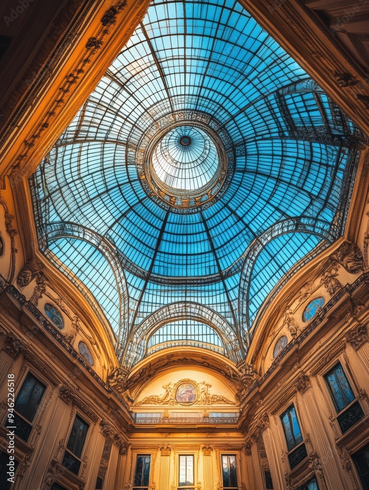 A large, ornate ceiling in a building.