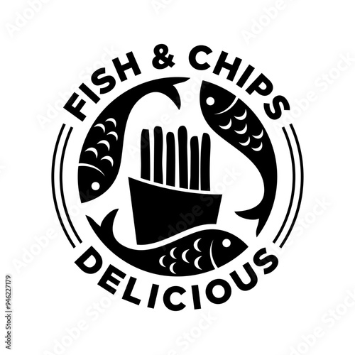 Fish and chips logo vector illustration template simple lettering