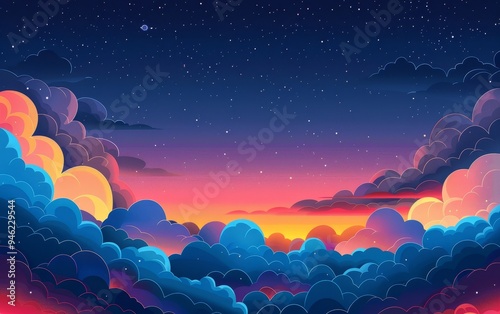 Clouds flat design side view stormy sky theme cartoon drawing Triadic Color Scheme