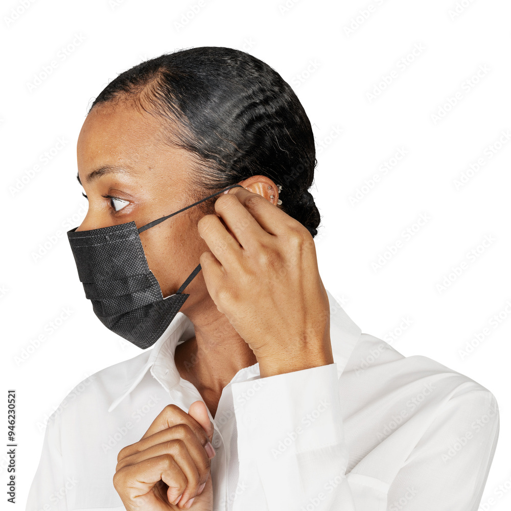 Black woman wearing a black mask transparent png Black woman wearing a black mask transparent png