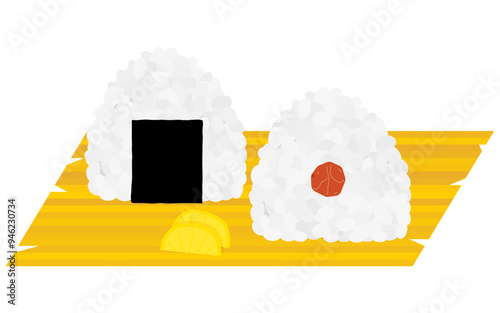 海苔の巻かれたおにぎりと梅干し入りおにぎりのイラスト