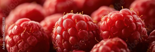 A close-up of red raspberries.
