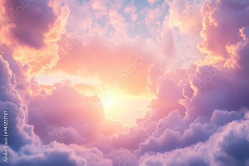 A stock image of a sky with clouds and a sun.