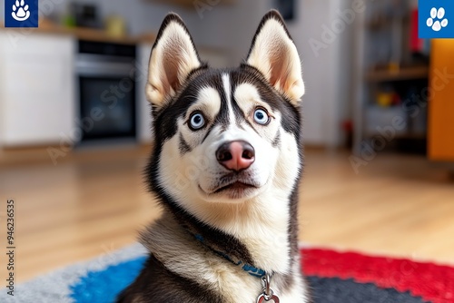 Funny Siberian Husky pretending to be serious, captured in a photo where the dogâ€™s serious expression is clearly at odds with its playful nature