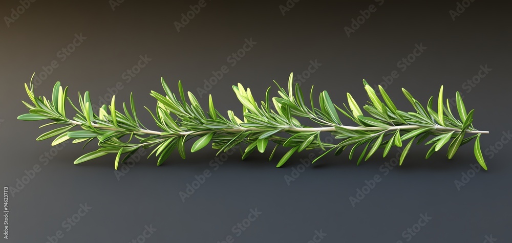 Obraz premium Fresh sprig of rosemary isolated on black background