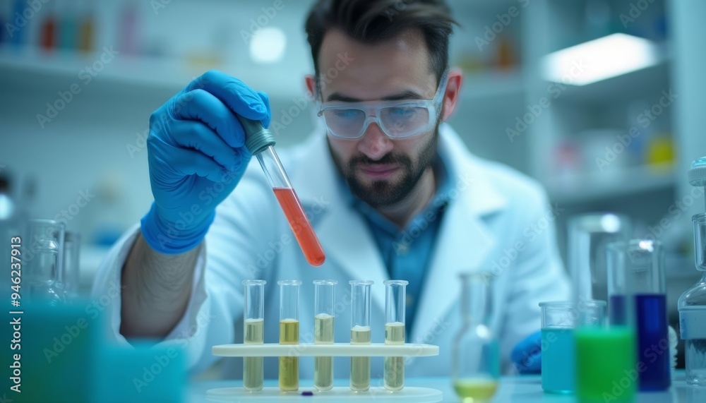 Scientist conducting a precise chemical analysis Scientist conducting a precise chemical analysis