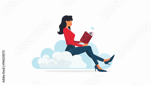 Young Attractive Businesswoman Sitting on Cloud