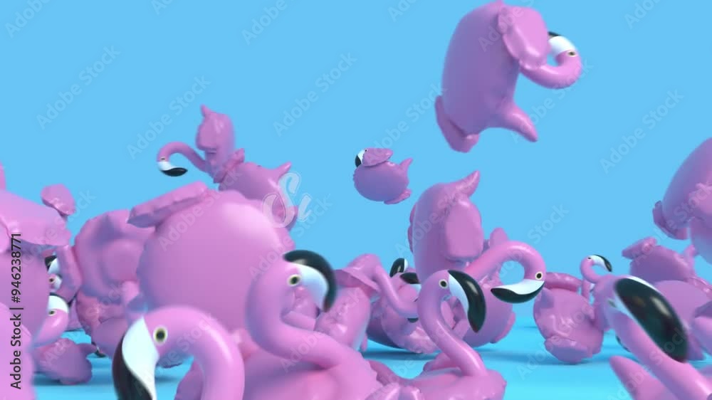 Abstraction. summer dancing of inflatable flamingos Abstraction. summer dancing of inflatable flamingos