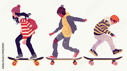 Dynamic Teenagers Skateboard Adventure Vector Illustration