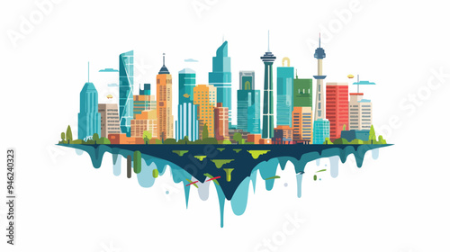 Urban Landscape with Modern City Skyline in Flat Vector Style