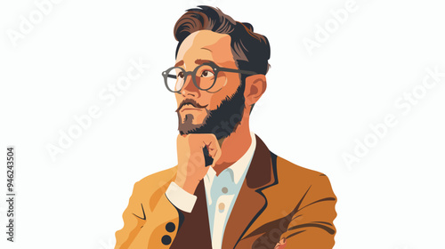Successful Businessman in Thoughtful Pose - Digital Mixed Media Illustration