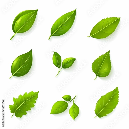 Set of icon green leaves icons on a white background. Vector illustration.