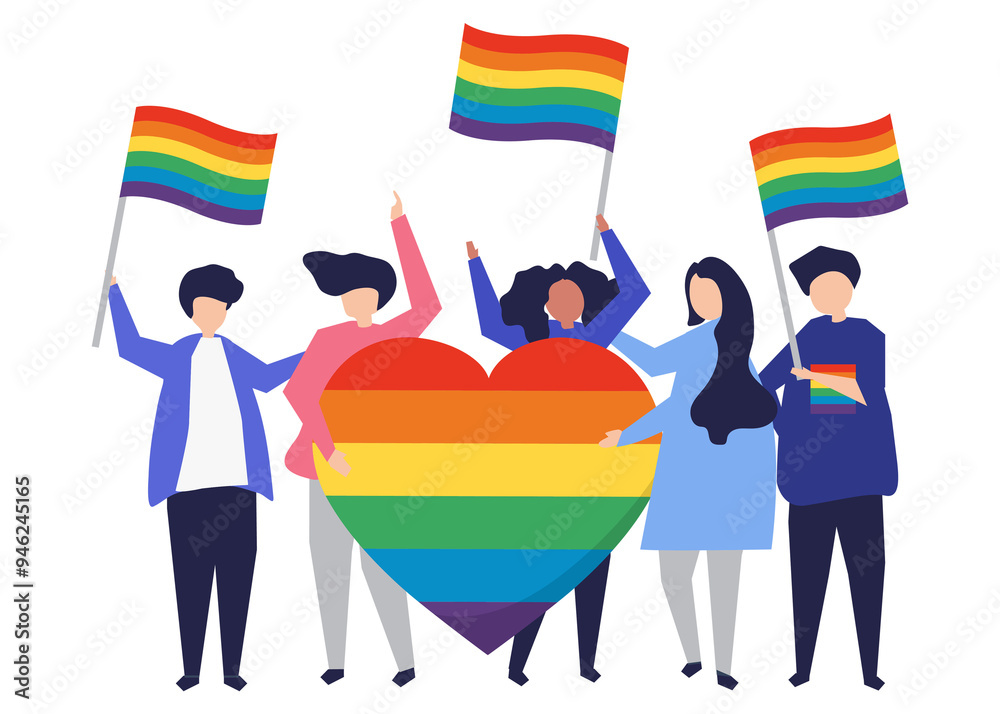 Naklejka premium Pride parade png cartoon collage element clipart, LGBTQ+ gender equality illustration on transparent background